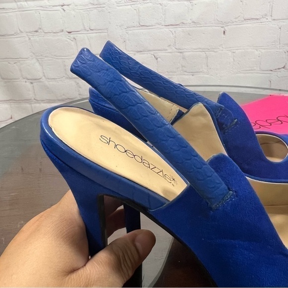 ShoeDazzle microsuede cobalt blue sling back platform pumps in size 6 EUC - Picture 6 of 16